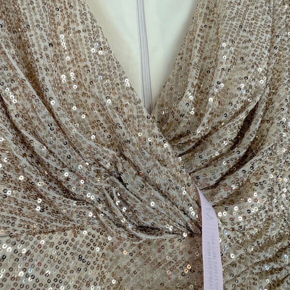 NWT Ieena By Mac Duggal #42015 Gold Sequin Draped Gown Dress Size 0 NEW - Picture 7 of 16